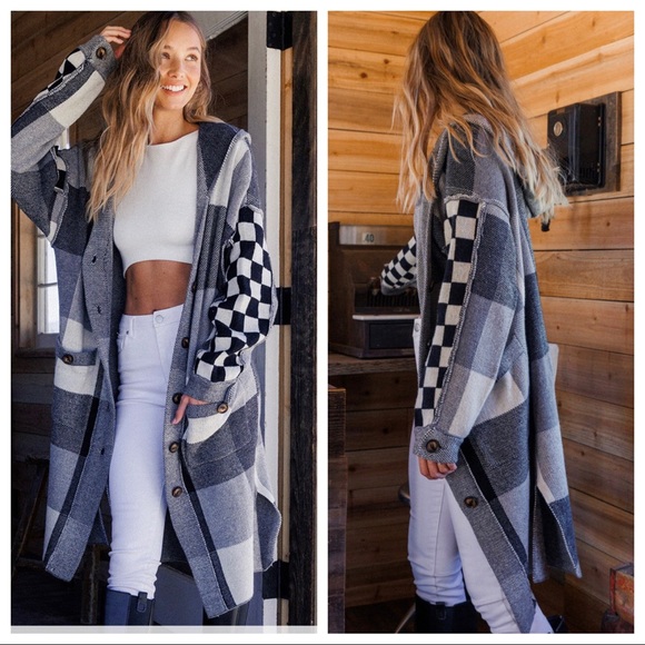 LAST ONE! Absolutely Fabulous Boho Multi Plaid Fabric Hoody Cardigan - Picture 3 of 6